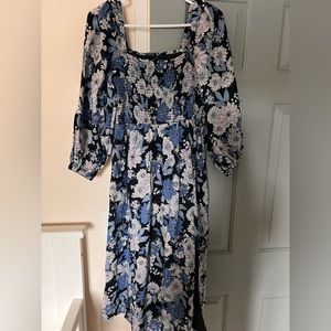 J Crew blue flowery dress with 3/4 sleeves